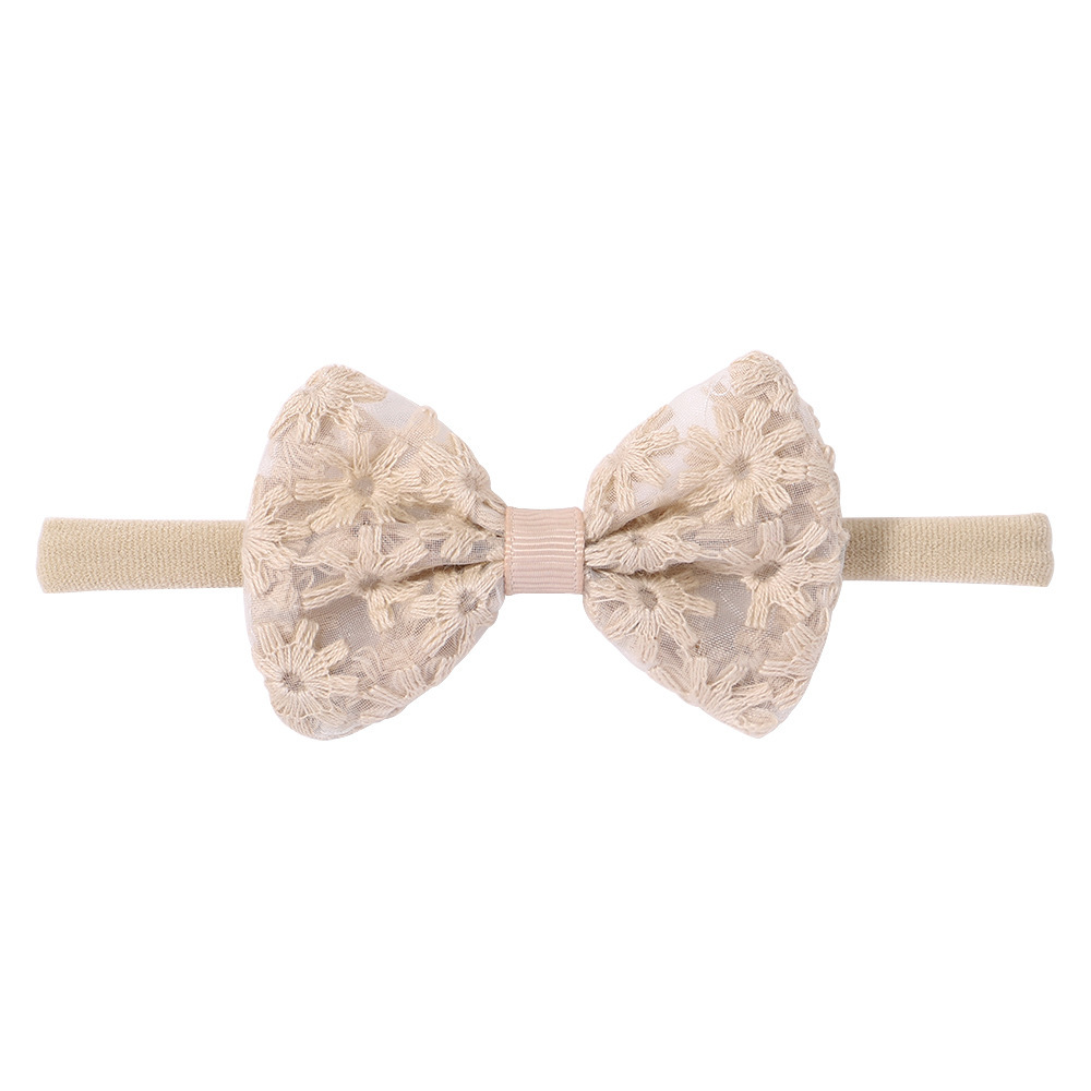 Embroidered bow baby headband set 