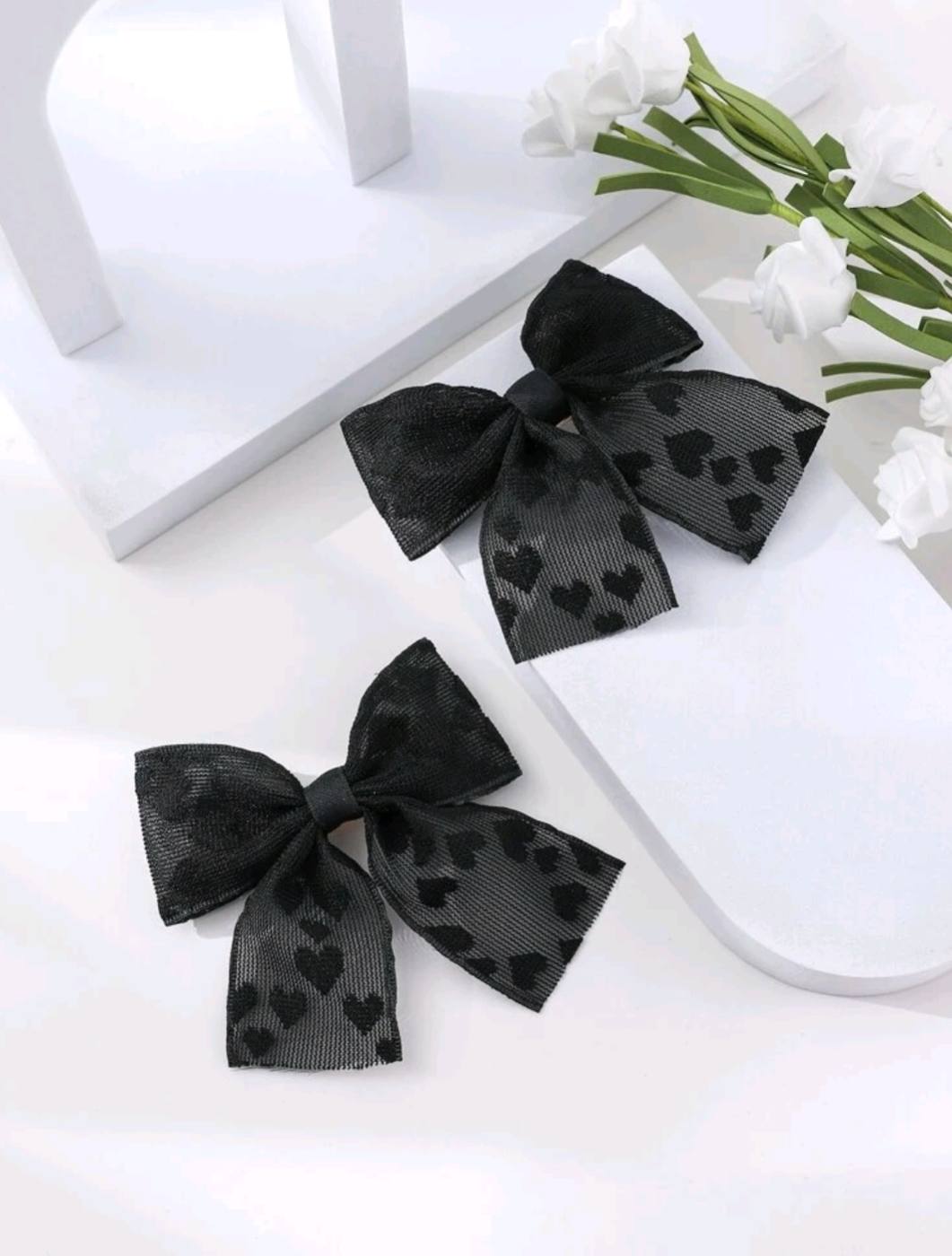 2pcs Black Ribbon Bow Clip 